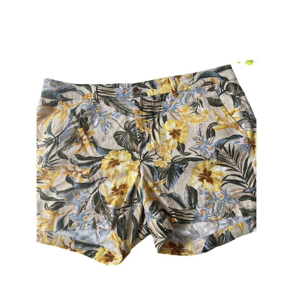 Old Navy Shorts Womens 16 Linen Floral Everyday Mid Rise Casual Resort Hawaiian